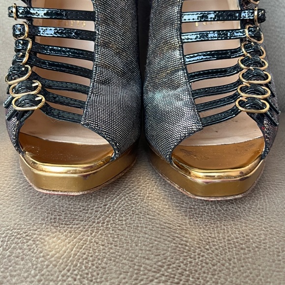 Christian Louboutin Manon 120 Euro 38 Leopard Gray Bluish Gold Toe Box & Buckles - Picture 8 of 16